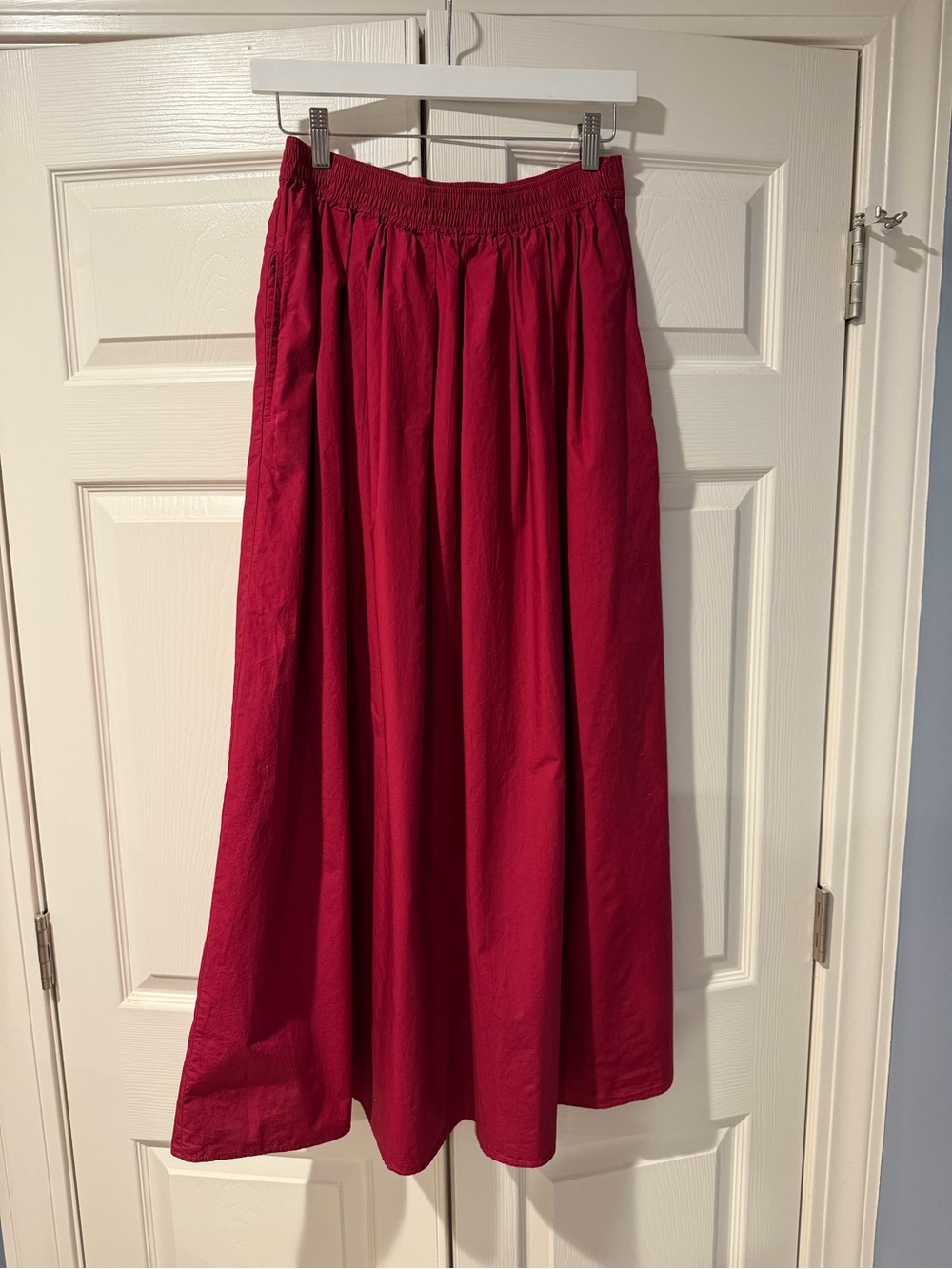 LOFT Garnet Red Maxi Skirt with Smocked Waist